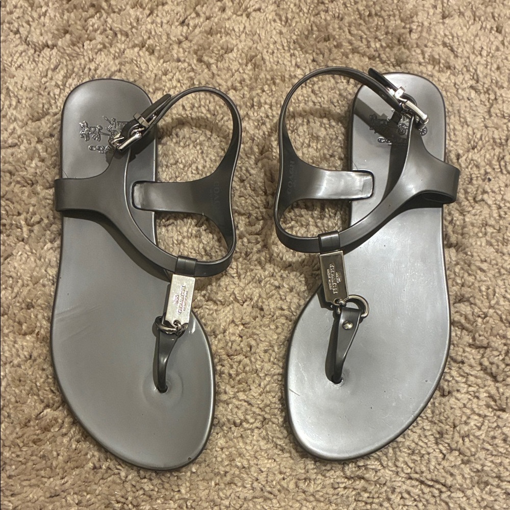 Coach Jelly Sandals in Charcoal with Metallic Accents